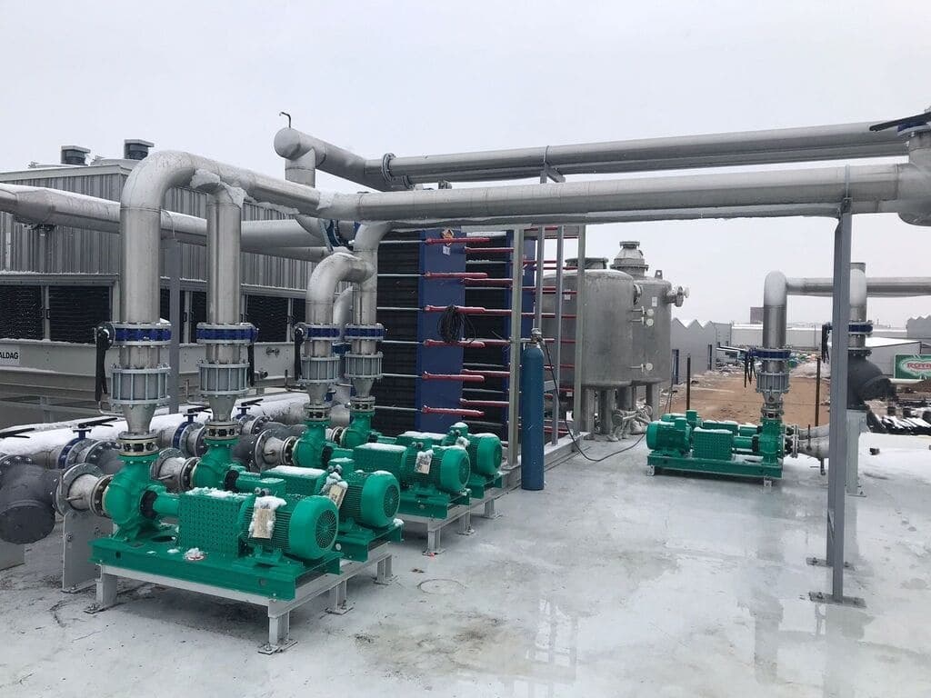 Rooftop pump group and plate heat exchanger