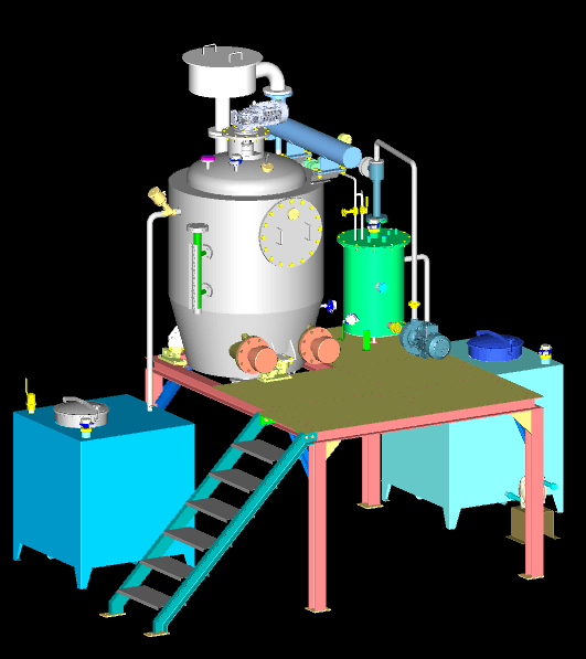 Three-dimensional drawing of a solvent distillation unit